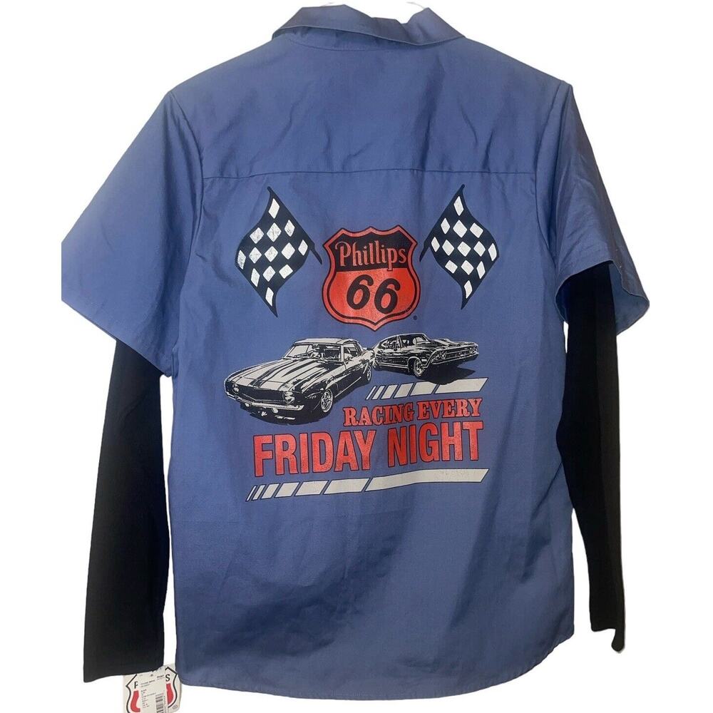 Phillips 66 Shirt Long Thermal Sleeves Auto Racing Men Blue Size Small Workwear